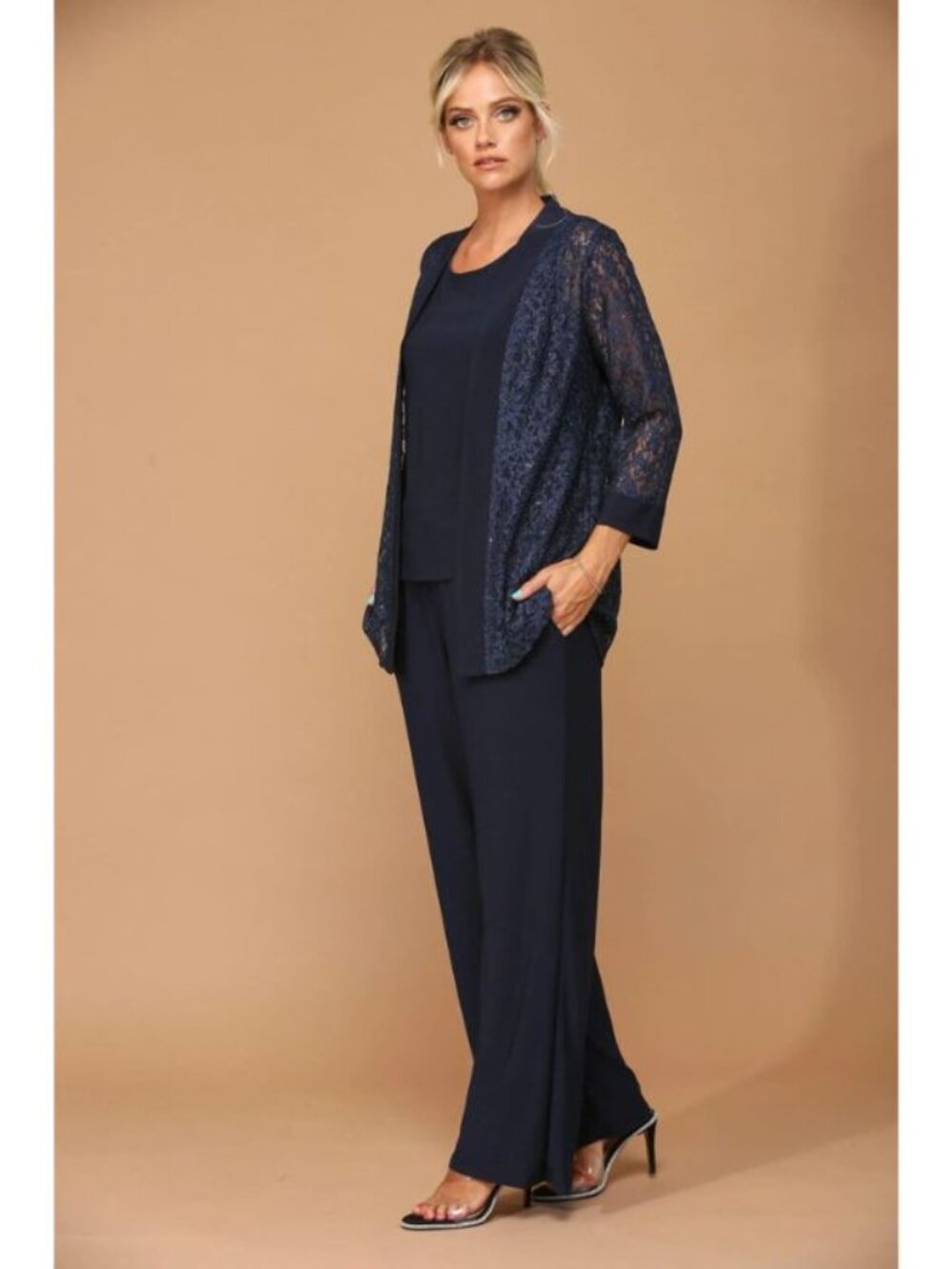 Clearance Navy Size XL Formal Mother of the Bride Jacket Pant Suit By Eva 3455